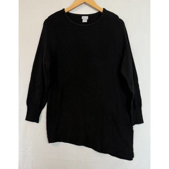 Chicos Asymmetrical Ribbed Knit Tunic Sweater Womens Size 2 US Large Black - Picture 2 of 11
